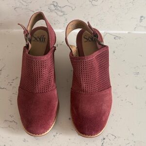 Sofft Burgundy Suede Perforated Slingback Clogs
